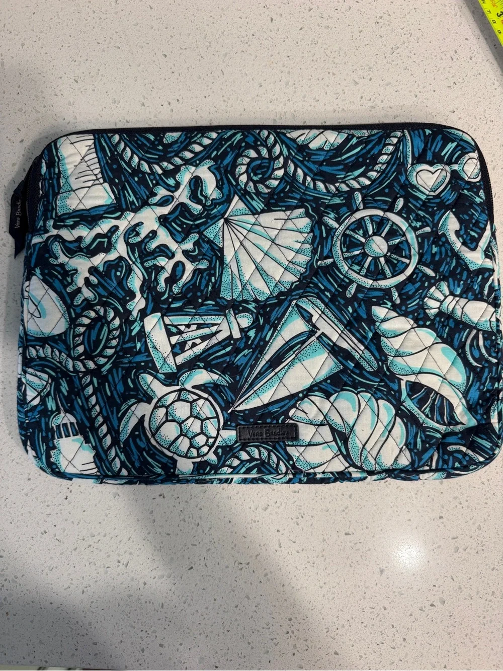 Vera Bradley Nautical Shell Quilted Tech Sleeve in Teal, Navy & White